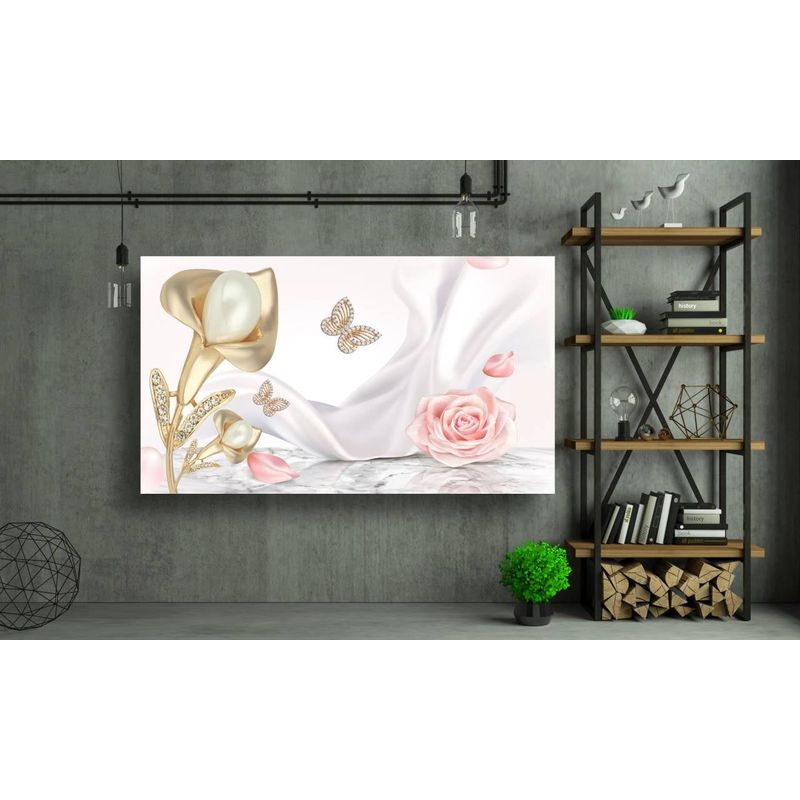 Casa si Gradina - Decoratiuni - Tablouri - Tablou canvas - Abstract floare roz cu perle, 75x50 cm - Infinity.ro