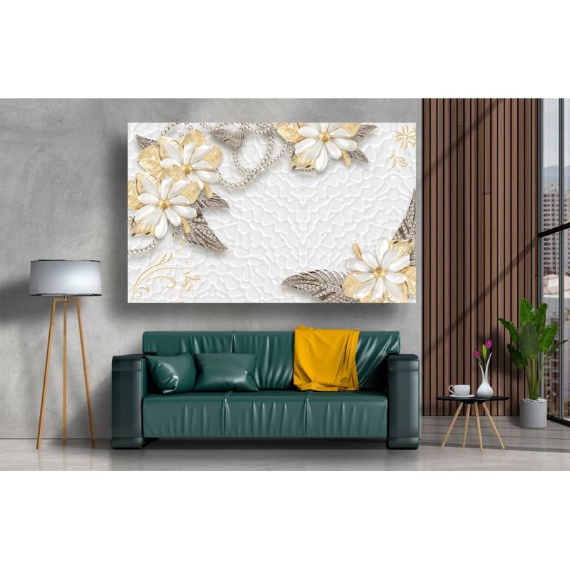 Casa si Gradina - Decoratiuni - Tablouri - Tablou canvas - Abstract flori albe cu perle, 90x50 cm - Infinity.ro