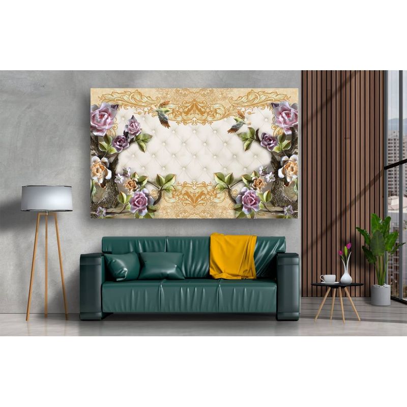 Casa si Gradina - Decoratiuni - Tablouri - Tablou canvas - Abstract flori colorate pe auriu, 50x35 cm - Infinity.ro