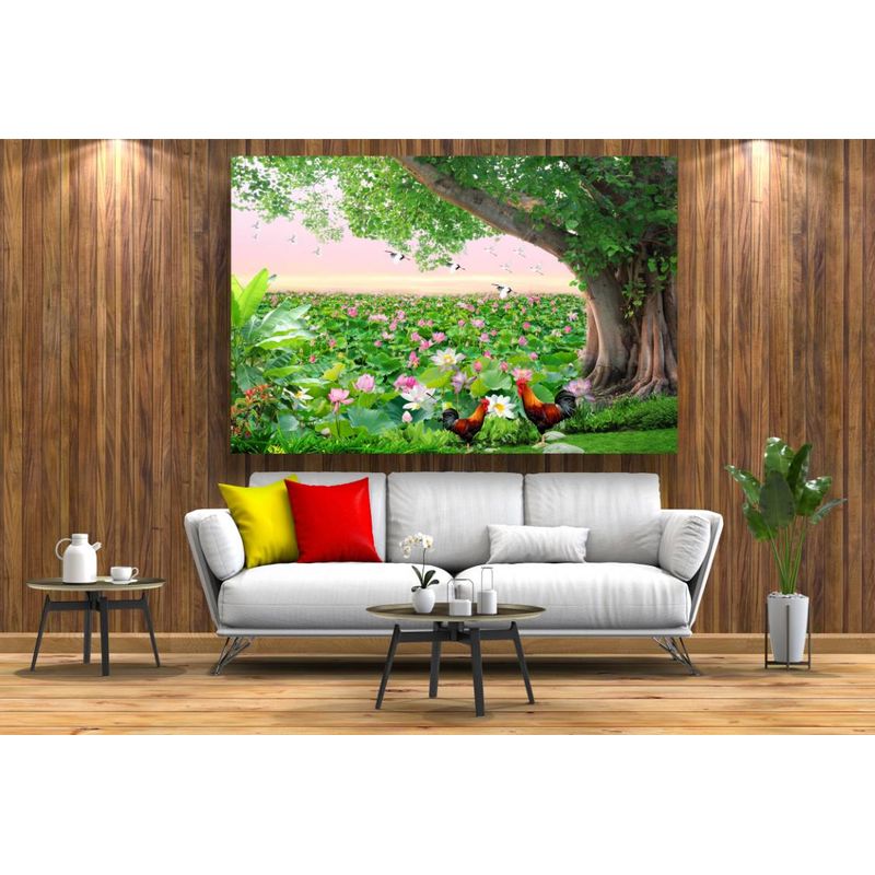 Casa si Gradina - Decoratiuni - Tablouri - Tablou canvas - Gradina cu pasari, 90x50 cm - Infinity.ro