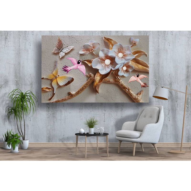 Casa si Gradina - Decoratiuni - Tablouri - Tablou canvas - Fluturi si flori colorate, 75x50 cm - Infinity.ro