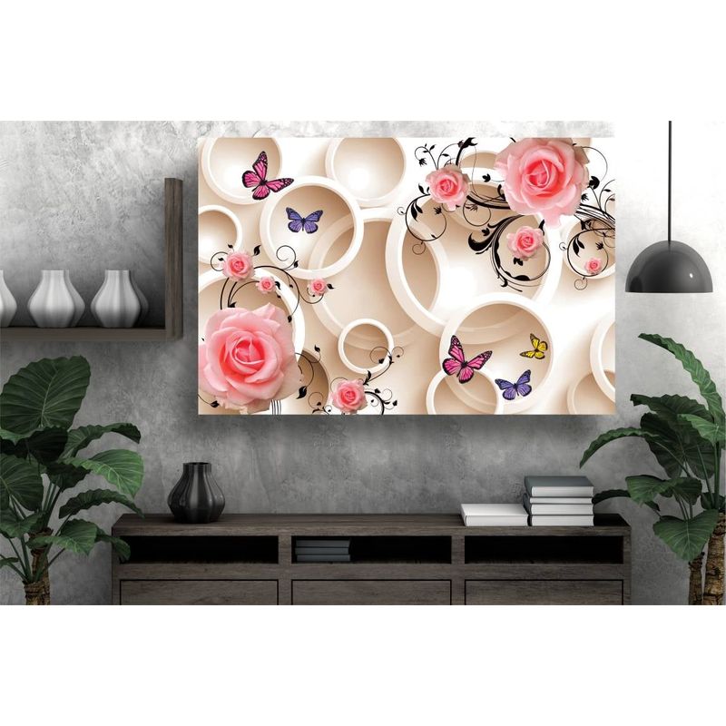 Casa si Gradina - Decoratiuni - Tablouri - Tablou canvas - Fluturi colorati si flori, 100x70 cm - Infinity.ro
