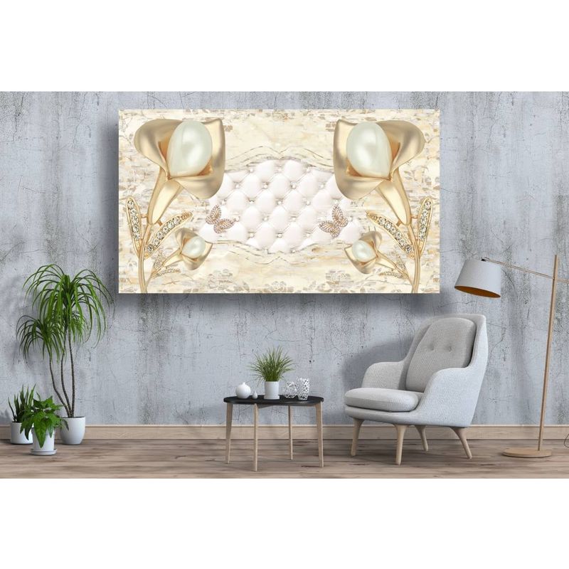 Casa si Gradina - Decoratiuni - Tablouri - Tablou canvas - Flori si perle auriu, 90x50 cm - Infinity.ro