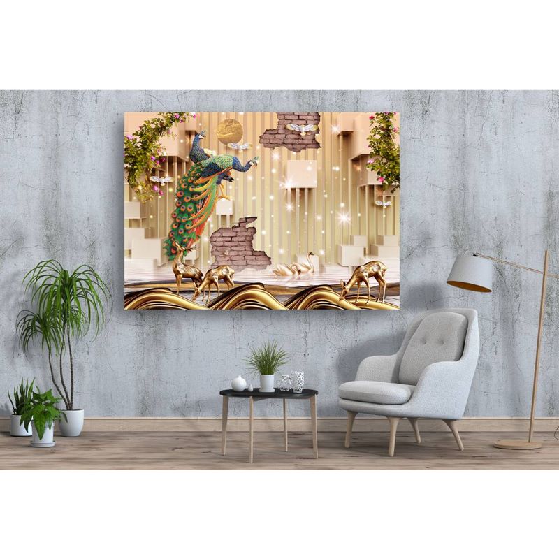 Casa si Gradina - Decoratiuni - Tablouri - Tablou canvas - Caprioare si fazani auriu abstract, 90x50 cm - Infinity.ro