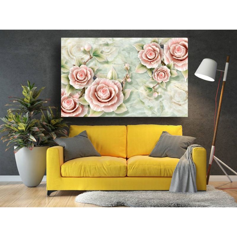 Casa si Gradina - Decoratiuni - Tablouri - Tablou canvas - Flori roz cu fundal verde, 50x35 cm - Infinity.ro