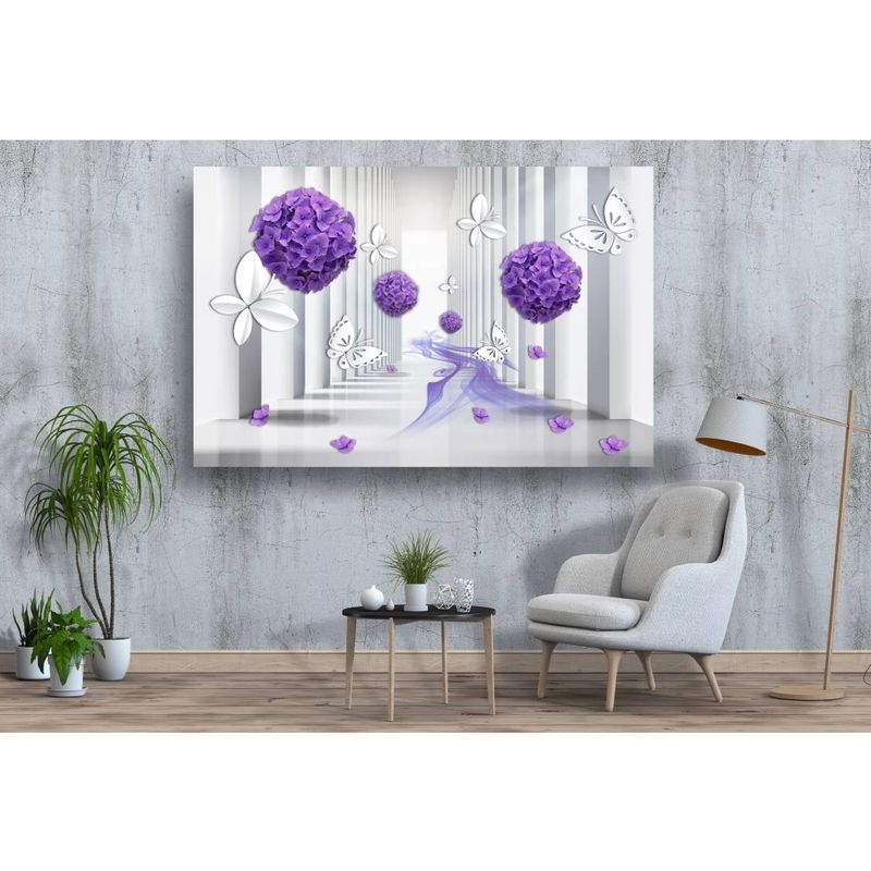 Casa si Gradina - Decoratiuni - Tablouri - Tablou canvas - Flori mov si fluturi albi, 75x50 cm - Infinity.ro