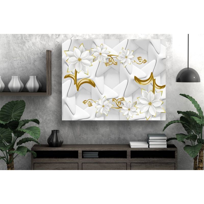 Casa si Gradina - Decoratiuni - Tablouri - Tablou canvas - Flori albe si aurii, 90x50 cm - Infinity.ro