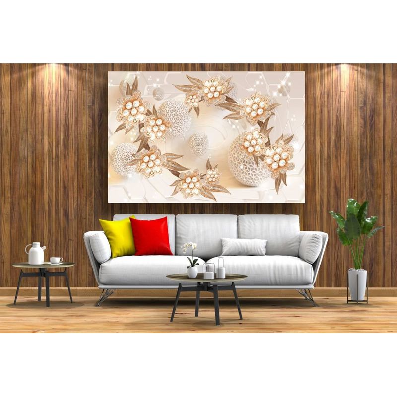 Casa si Gradina - Decoratiuni - Tablouri - Tablou canvas - Flori aurii si perle albe, 100x70 cm - Infinity.ro