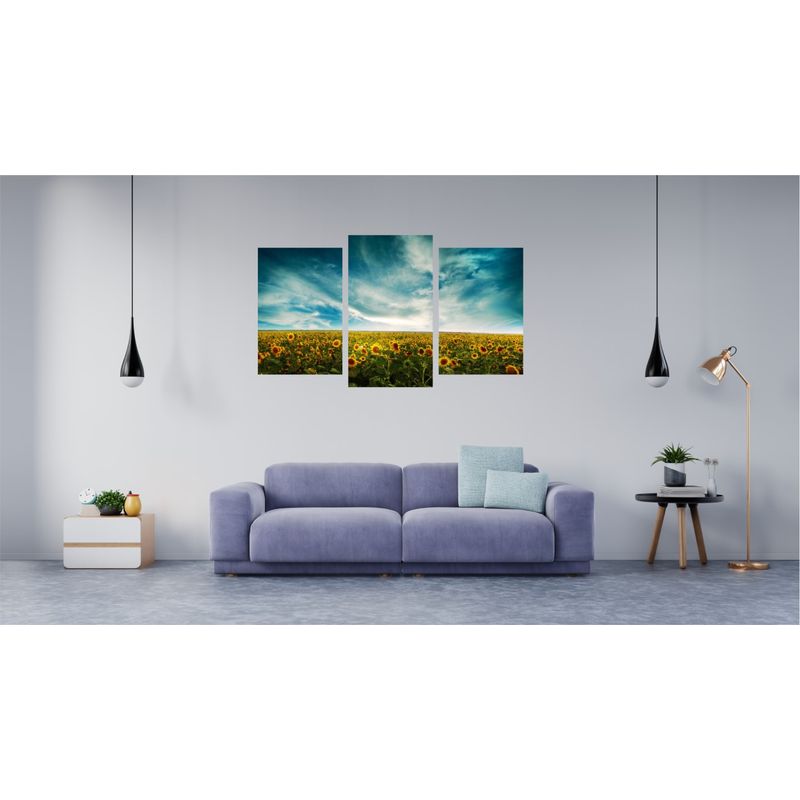 Casa si Gradina - Decoratiuni - Tablouri - Tablou multicanvas 3 piese Campul de floarea soarelui, 150x90 cm - Infinity.ro