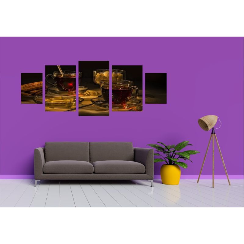 Casa si Gradina - Decoratiuni - Tablouri - Tablou multicanvas 5 piese Food and Drinks model 202, 220x90 cm - Infinity.ro