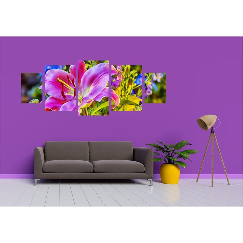 Casa si Gradina - Decoratiuni - Tablouri - Tablou multicanvas 5 piese Flori model 19, 220x90 cm - Infinity.ro