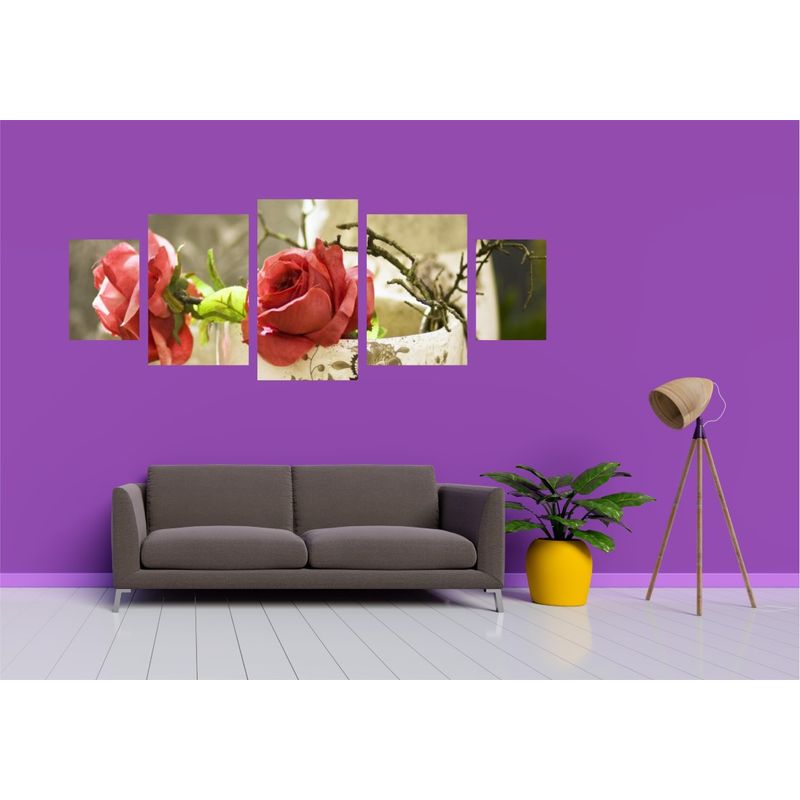 Casa si Gradina - Decoratiuni - Tablouri - Tablou multicanvas 5 piese Trandafiri in vaza, 220x90 cm - Infinity.ro